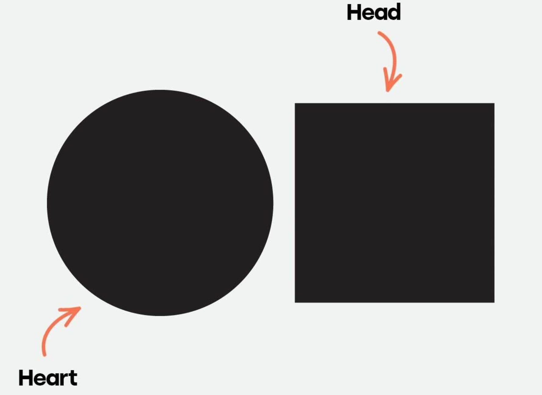 A circle and a square, part of the Social Finance logo. The word 'heart' is next to an arrow pointing to the circle, and the word 'head' is next to an arrow pointing toward the square.